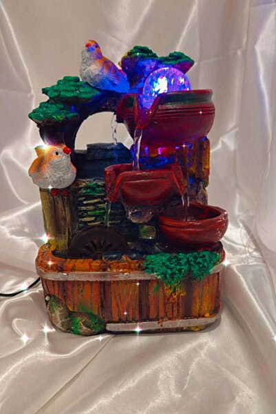 RaHan Su Şelalesi Doğa Kuşlu Feng Shui Akan Su Objesi Led Işık Lı