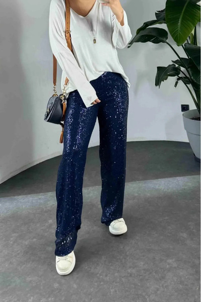 Qaju Жіночі вільні штани з еластичною талією та паєтками