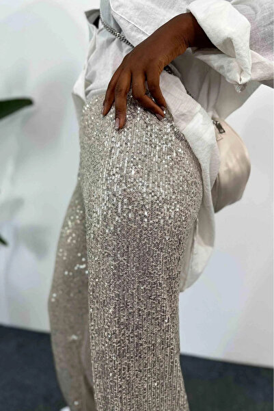 Qaju Γυναικείο φαρδύ παντελόνι με ελαστική μέση και πούλιες