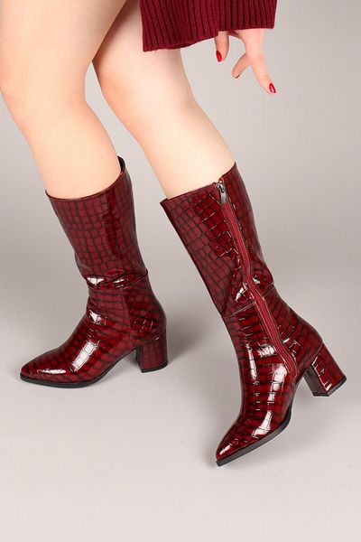 Birikon Gloria Crocodile Half Boots Claret Red