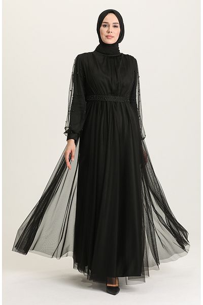 sefamerve Schwarzes Perlen-Abendkleid – 5514-07