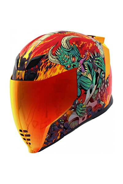 Icon Airflite Blegh MIPS Kapalı Motosiklet Kaskı Siyah Yeşil Turuncu