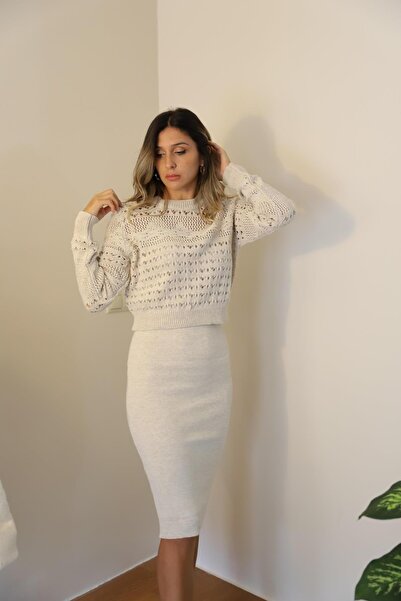 Derya butik Taş Ajurlu Kazak Elbise Takım