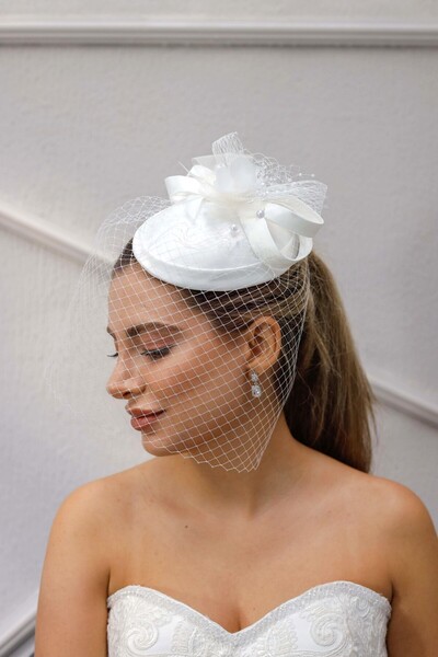 Turkuaz Gelin Kep / Gelin Vualet / Düğün Nikah Tül İnci Beyaz Şapka