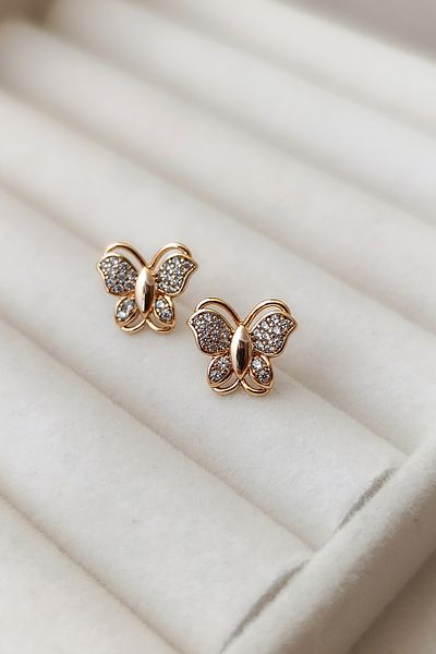 COSİTA Zircon Stone Rose Butterfly Motif Elegant Accessory Stylish Design Earrings
