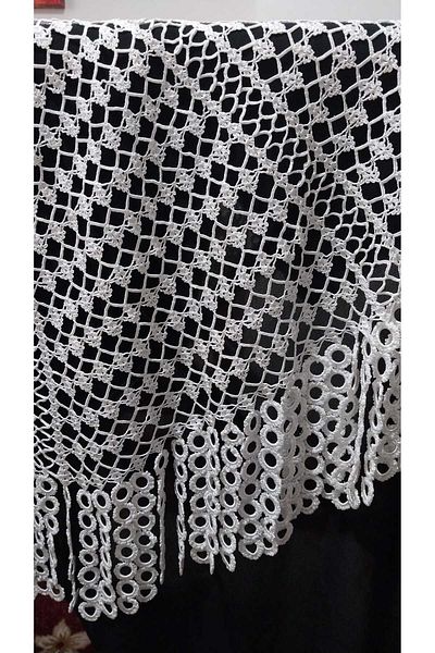 Papatyam Hand Knitted Crochet 1 Piece(135cm Diameter) Fiskos Tablecloth/Handcrafted Lace Set/Vintage/Floush Rope