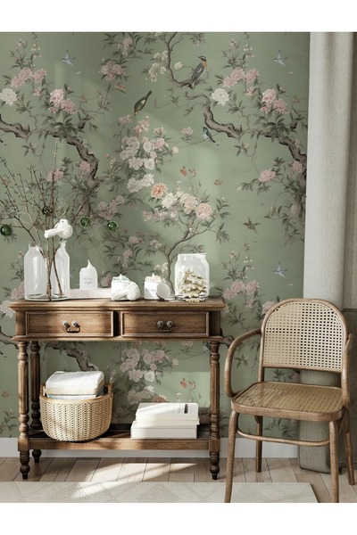 MORDENTE HOME Zarif Çin Tarzı Şakayık Çiçeği Duvar Kağıdı (İSTENİLEN ÖLÇÜDE Ü...