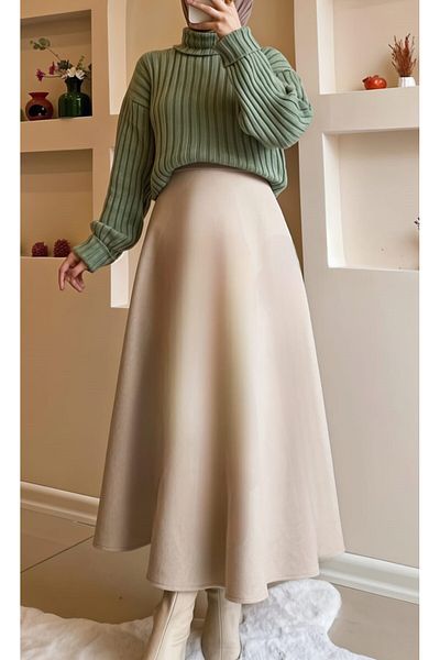 CNG MODA Hijab Puff Scuba Flared Skirt Large: Size
