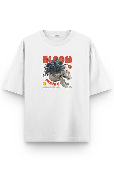 Overoz White Oversize Tshirt Bloom Inside Printed Oversize Written Unisex T-Shirt 1333