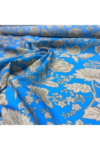 Yaren Ülker Ayrobin Kumaş (AEROBİN) Modal Viskon Çift En Çiçek Desen Mavi Renk