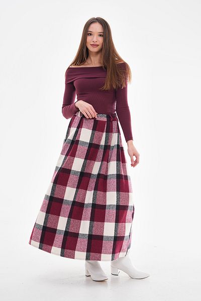 VOVSTYLE Women's Checkered Lumberjack Fabric Long Skirt