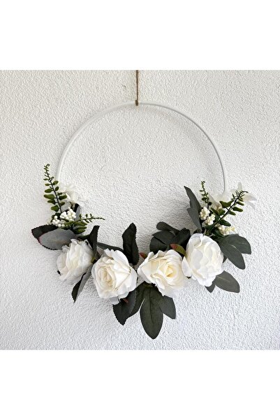 STDEKOR White Chips Rose Floral Door Ornament 30cm, White