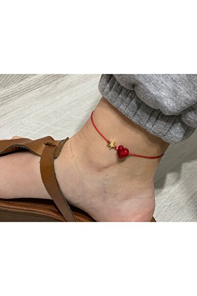 BAE ATOLYE Mother Daughter Combination Red Glass Murano Heart Adjustable Rope Anklet Bracelet