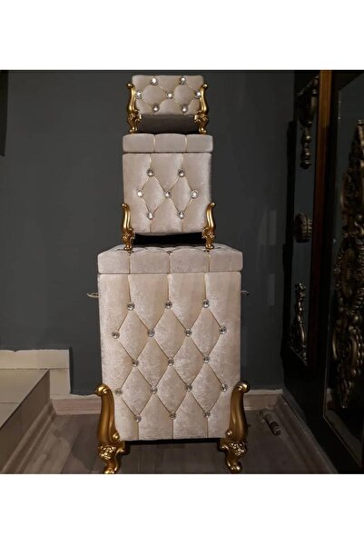 Özyer Çeyiz 3 Parça Kare Kapuçino Lüks Kadife Banyo Kirli Çamaşır Sepeti