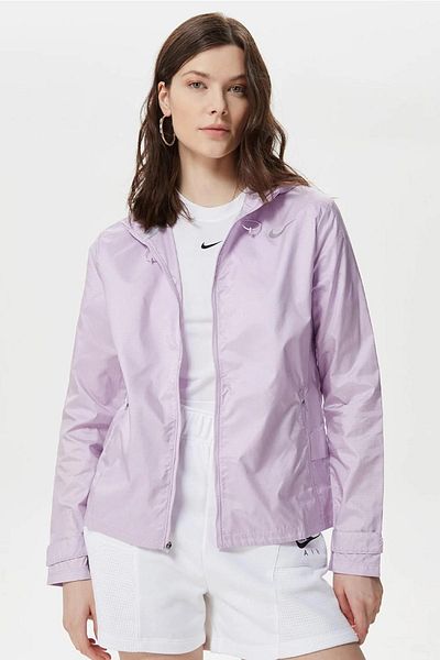 Nike Essential Running Full Zip Jacket Hooded Loose Pocket Γυναικείο μπουφάν για τρέξιμο Μωβ