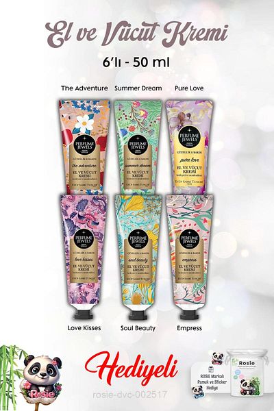 Eyüp Sabri Tuncer 6 Pcs 50 ml Love Kisses, Pure Love, Summer Dream, the Adventure, Empress, Soul Beauty Hand Cream and Ros