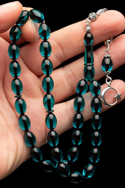 OTTOTESBİH Men's Silver Tassel Turquoise Fire Amber Rosary