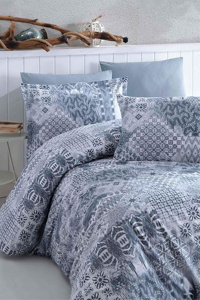 Clasy 100% Cotton Ranforce Single Duvet Paya V1 Navy Blue
