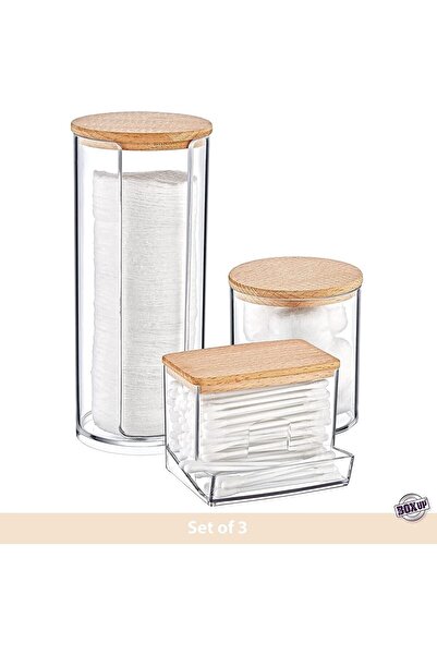 ROYALGROSS Ahşap Görünümlü 3'lü Makyaj Organizer Seti – Şık Plastik Düzenleyici