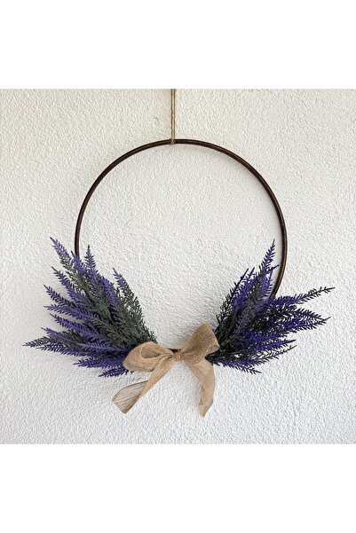STDEKOR Mor Lavanta Çiçekli Kapı Süsü 30cm, Ceviz