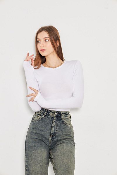 Irmak Kerekli Women's White Toe Detailed Crew Neck Lycra Bodysuit 199