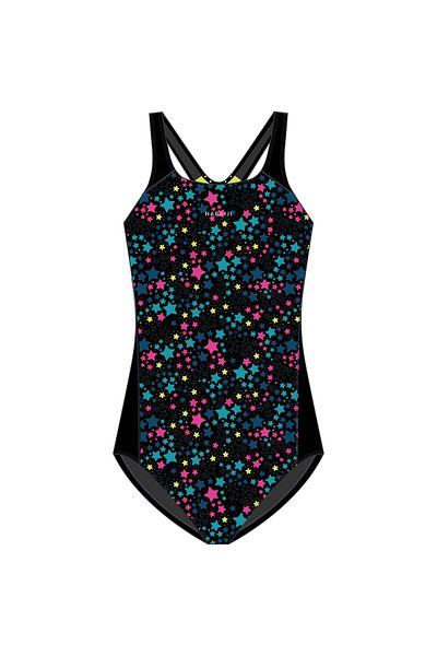 Decathlon Costum de baie Nabaiji pentru copii cu gât rotund - Negru/verde - Starry - Kamyleon