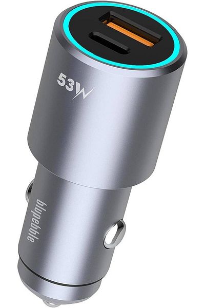 BLUPEBBLE NaviPower Fast Car Charger with 3 Ports, 53W USB C Port & Quick Charge 3.0