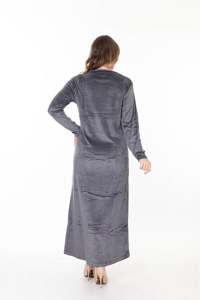 mervemoda Hijab Velvet Dress - Collar Embroidery Detailed