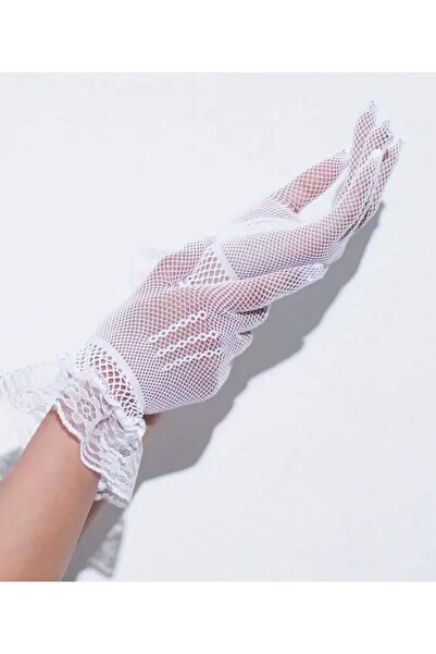SUNA BEYAZ FİLE ELDİVEN BİLEKTEN DANTELLİ