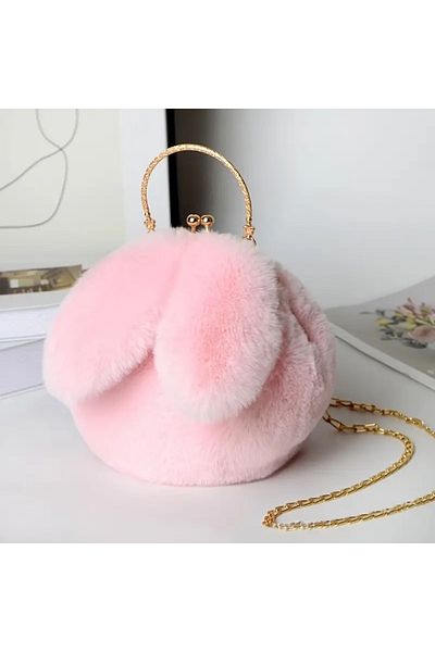 GlassySKY Very Stylish Rabbit Ear Plush Chain Bag Party Wedding Henna Birthday Valentine's Day Gift