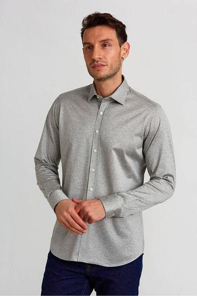 Bisse Platinum Regular Fit Long Sleeve Navy Blue Gray Shirt
