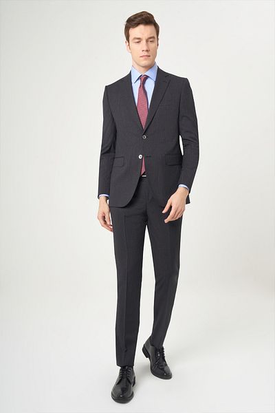 Bisse Men's Modern Fit Mono Collar 2 Button Double Slit Suit BLACK