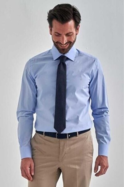 Bisse Modern Fit Uzun Kollu Mavi Klasik Erkek Gömlek