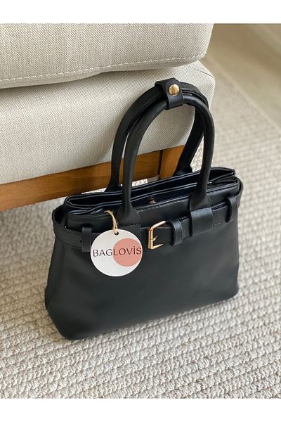 BAGLOVİS حقيبة كتف نسائية سوداء متوسطة الحجم مع إبزيم حزام أمامي