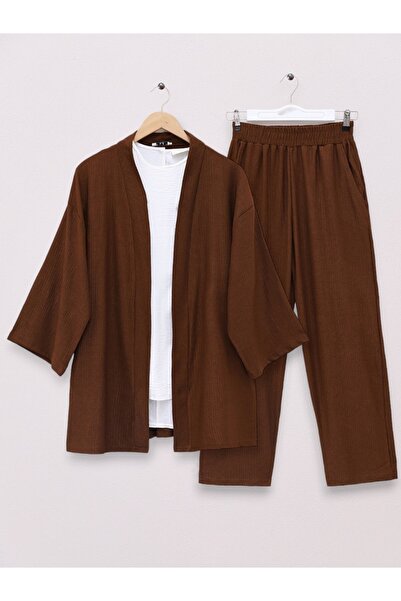 Modamorfo Set kimono casual cu mânecă slabă - maro