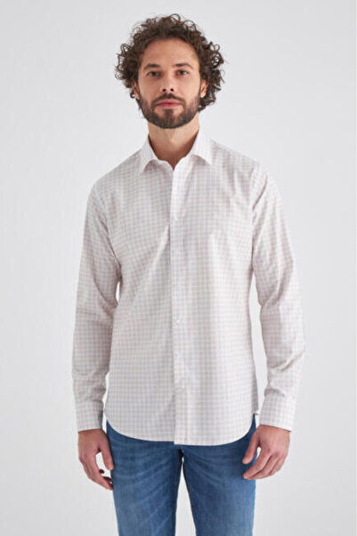 Bisse Men's Long Sleeve Beige Sports Shirt with Regular Fit