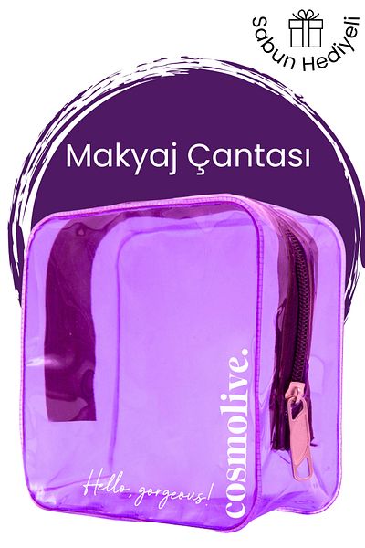 Cosmolive Purple Pvc Transparent Travel Skin Care and Cosmetic Organizing Bag