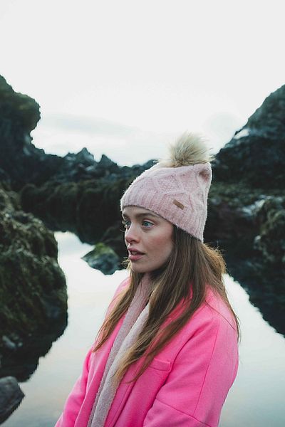 Nordbron Women's Pink Beret Knitwear Colorful Pompom Logo Detailed Soft Plain Winter Basic Nolly Patterned