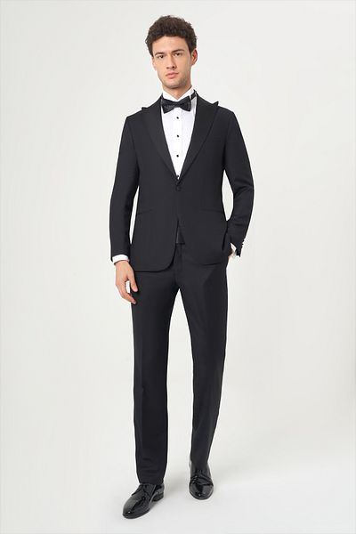 Bisse Men's Regular Fit Pointed Collar Tuxedo Black
