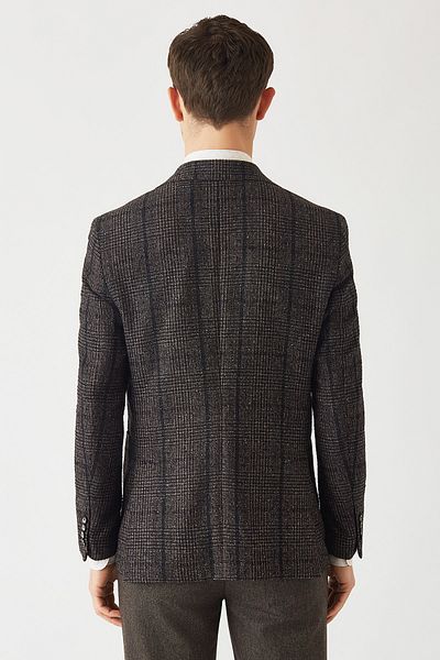 Bisse Men's Modern Fit Mono Collar 2-Button Double Slit Jacket Brown