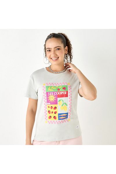Lee Cooper Graphic Print Crew Neck T-shirt With Short Sleeves