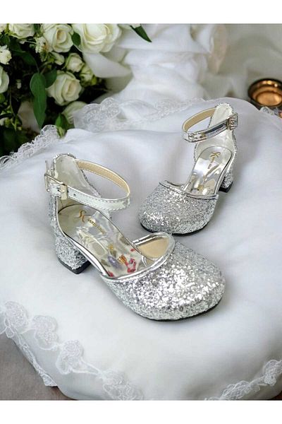 PATİK BEBE Girl's Silver Color Evening Dress Stylish Heeled Shoes