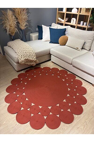 MaVaux Hasır Jüt Çiçek Desenli Kilim Halı