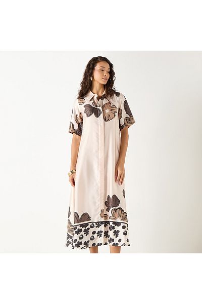 Iconic Floral Print Shirt Dress With Collar And Short Sleeves