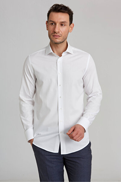 Bisse Modern Fit Italian Half Collar Classic White Men's Shirt