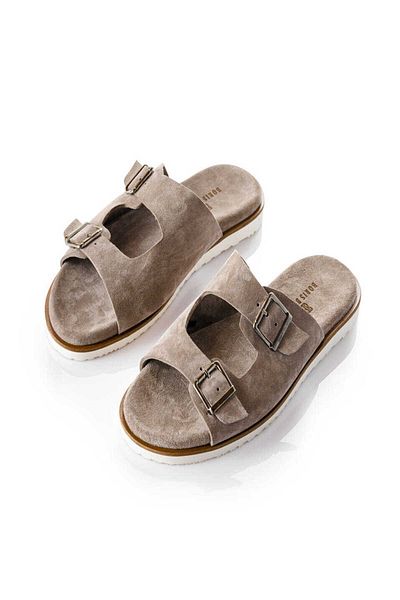 Boris Becker Gray Round Toe Double Buckle Slippers