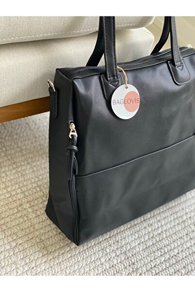 BAGLOVİS Large Salaş Black Women's Shoulder Bag with Zipper Edges