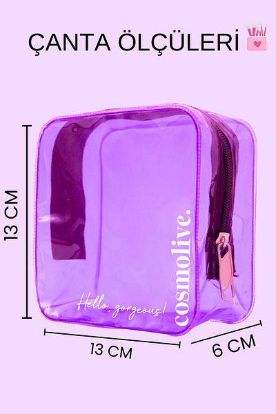 Cosmolive Purple Pvc Transparent Travel Skin Care and Cosmetic Organizing Bag