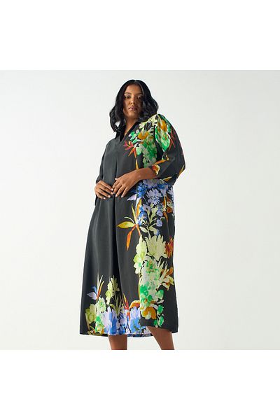 Ulla Popken ARTIST WATERCOLOR PLACEMENT PRINT DRESS