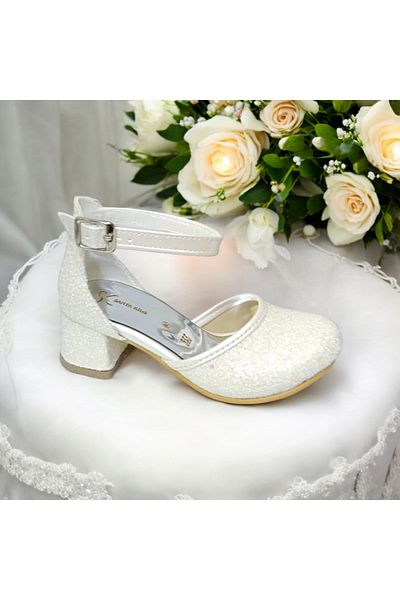 PATİK BEBE Rochie de seara de culoare sticla alba pentru fete pantofi cu toc elegant